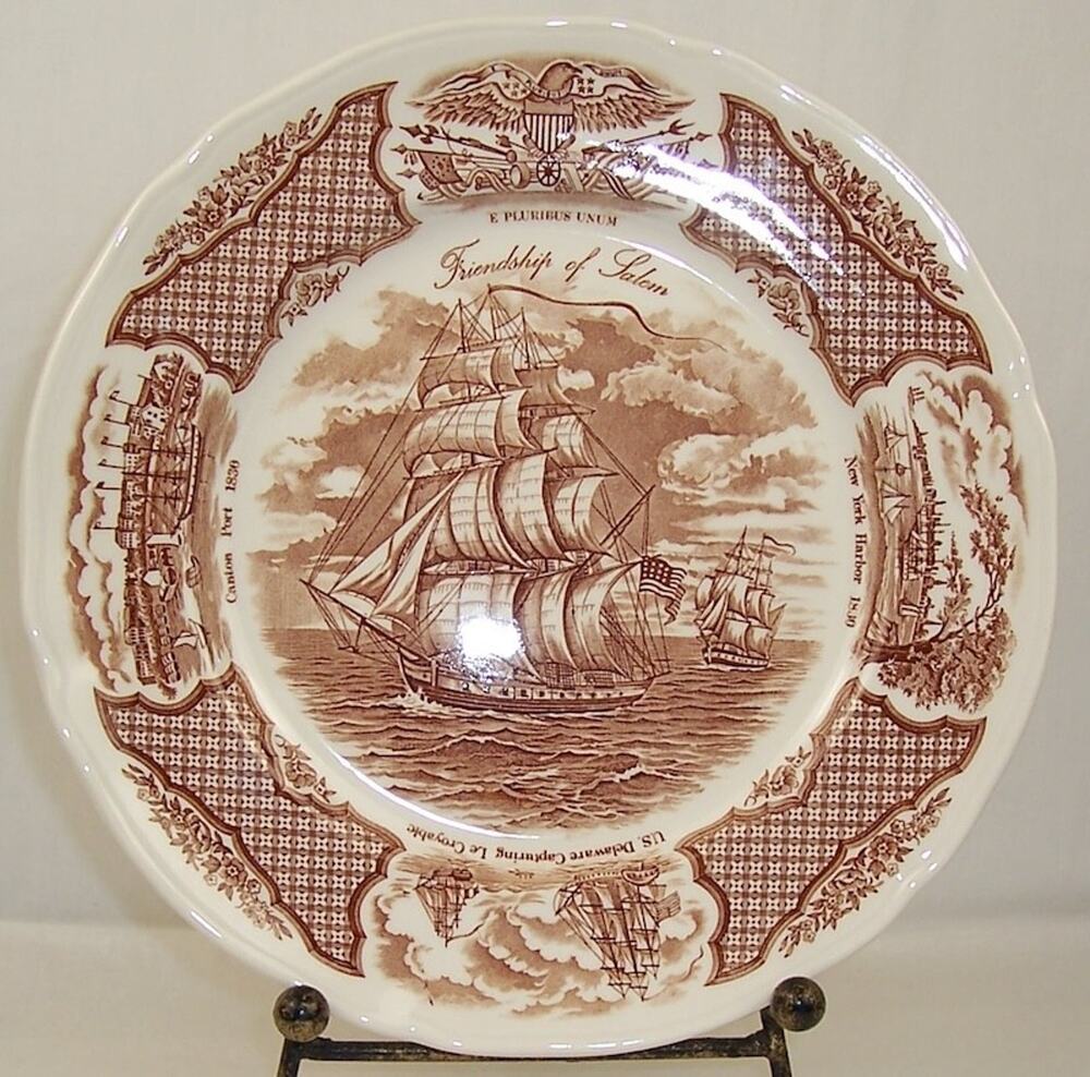4 Alfred Meakin Fair Winds Dinner Plates Friendship of Salem Brown Transferware